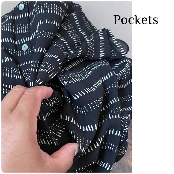 Theory Black Silk Semi Sheer Collared Waist Tie Long Sleeve Shirt Dress Small - Picture 9 of 14